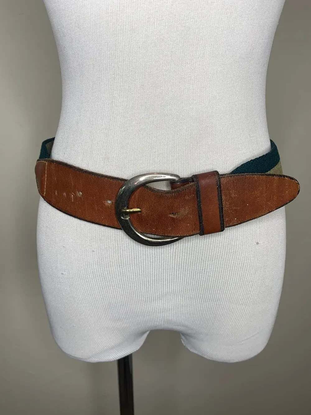 Green Tan Twill Leather Belt 1.75
